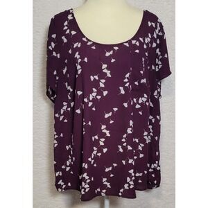 Torrid‎ Short Sleeve Blouse Size 3 Purple White Button Back Women's 1056